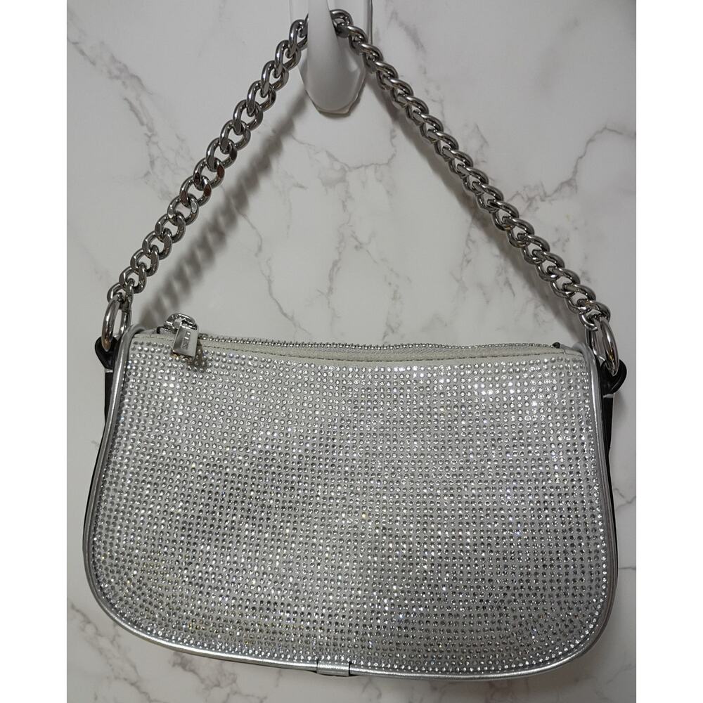 MICHAEL KORS Rhinestone Embellished Pouchette Silver Crossbody Bag - NWT - Picture 2 of 5